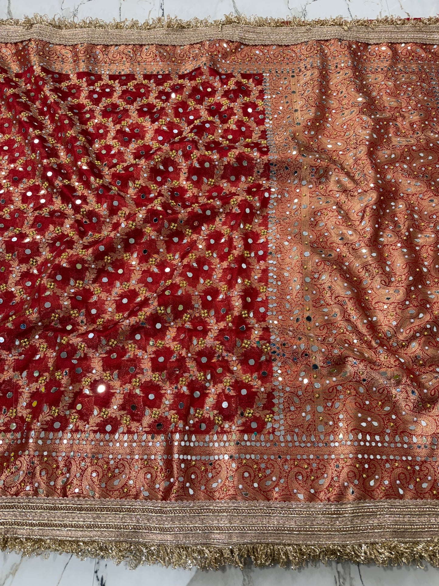 Banarasi Premium Quality Soft Tissue Silk Saree With Mirror And Pearl Work