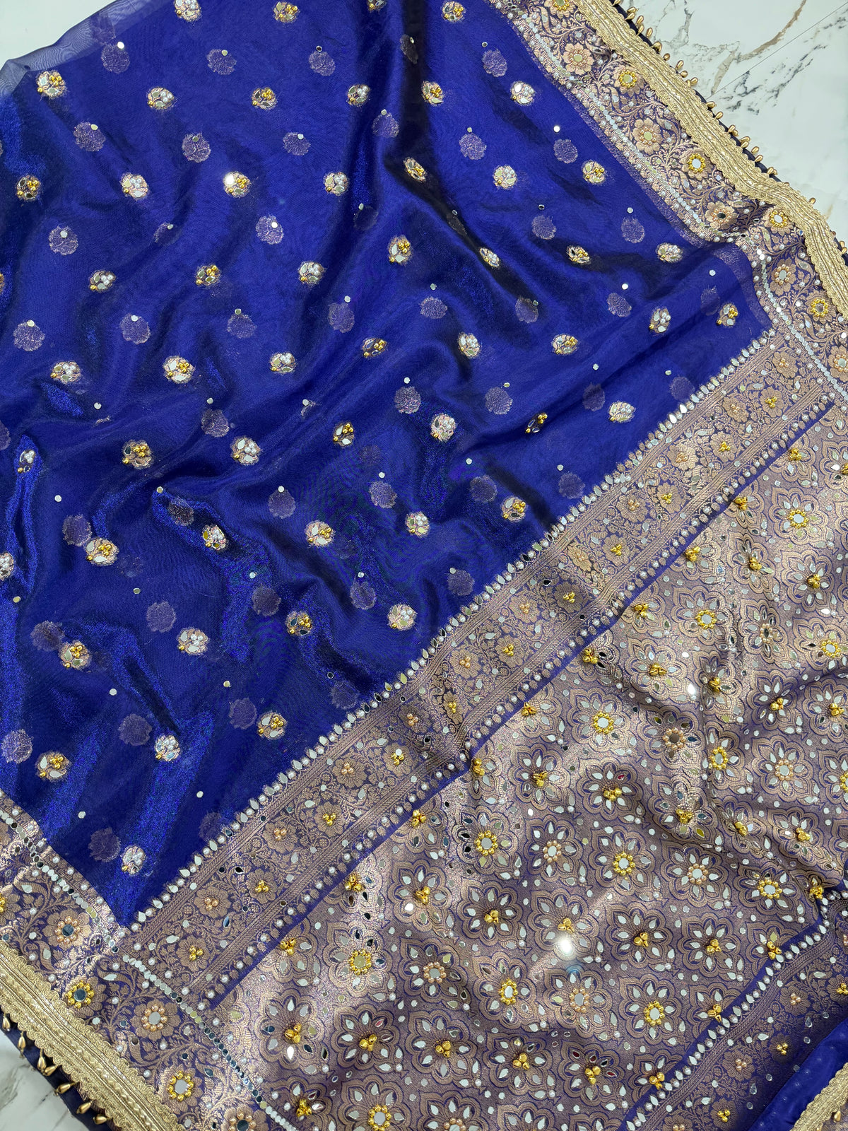 Banarasi Soft Tissue Silk Saree With Mirror And Ghunghroo Work
