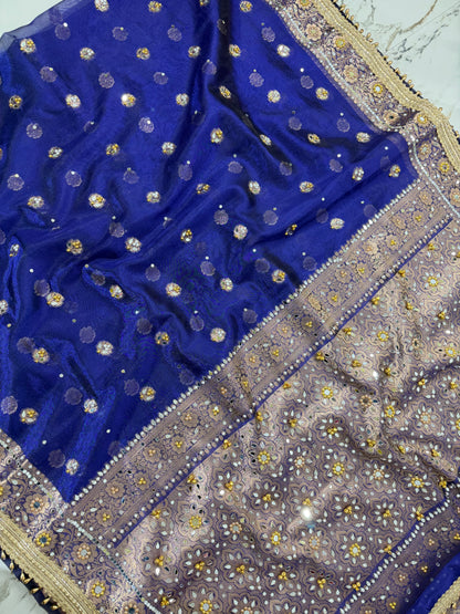 Banarasi Soft Tissue Silk Saree With Mirror And Ghunghroo Work