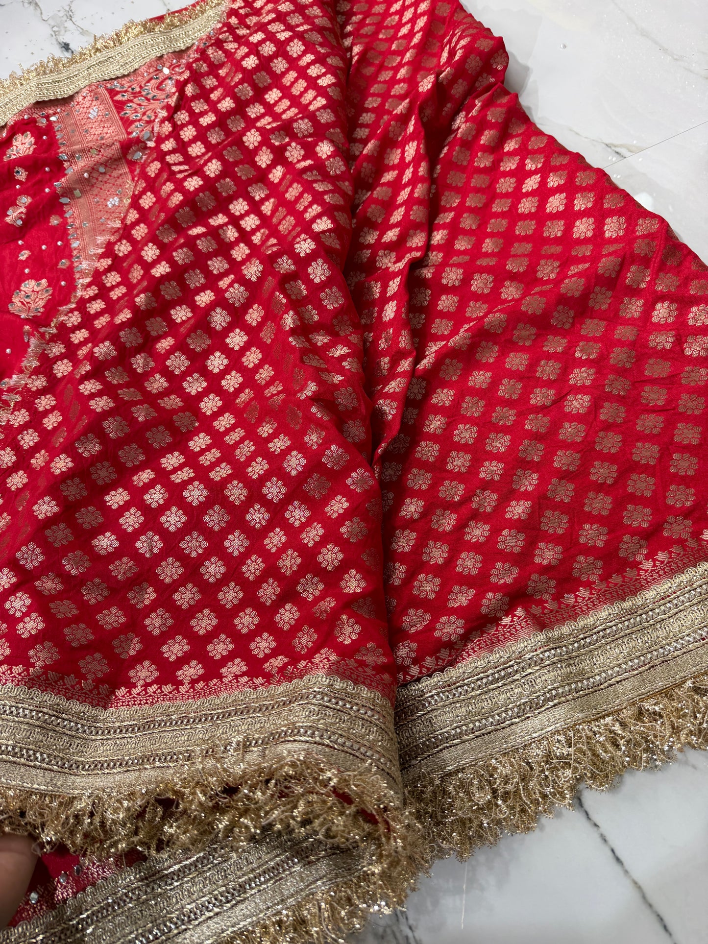 Banarasi Soft Warm Silk Saree With Mirror And Pearl Work