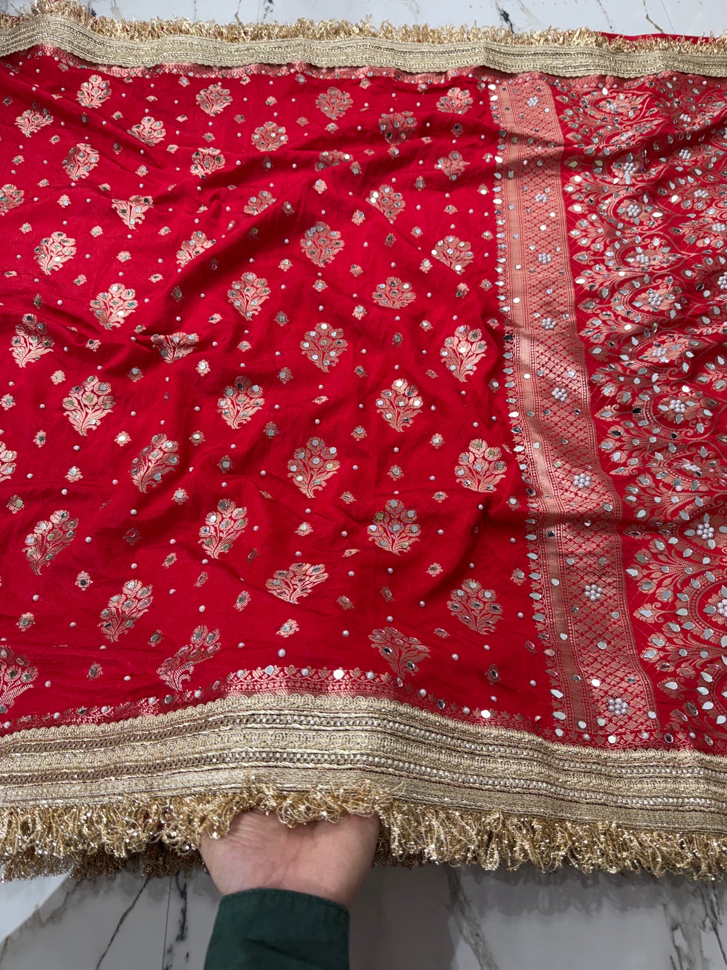 Banarasi Soft Warm Silk Saree With Mirror And Pearl Work