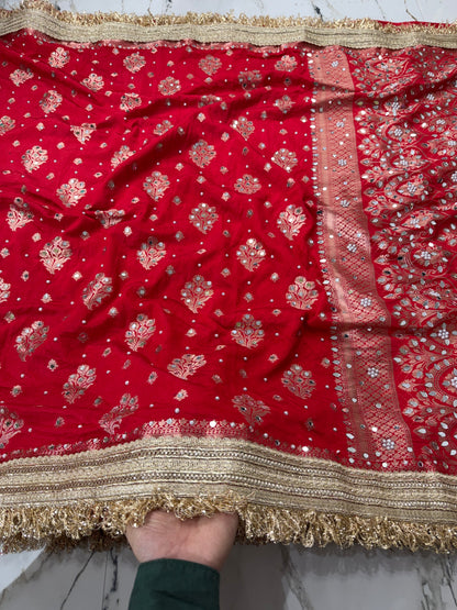 Banarasi Soft Warm Silk Saree With Mirror And Pearl Work
