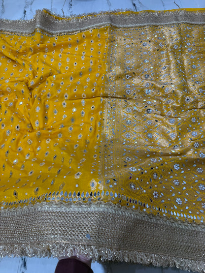 Banarasi Soft Georgette Silk Saree With Mirror And Pearl Work