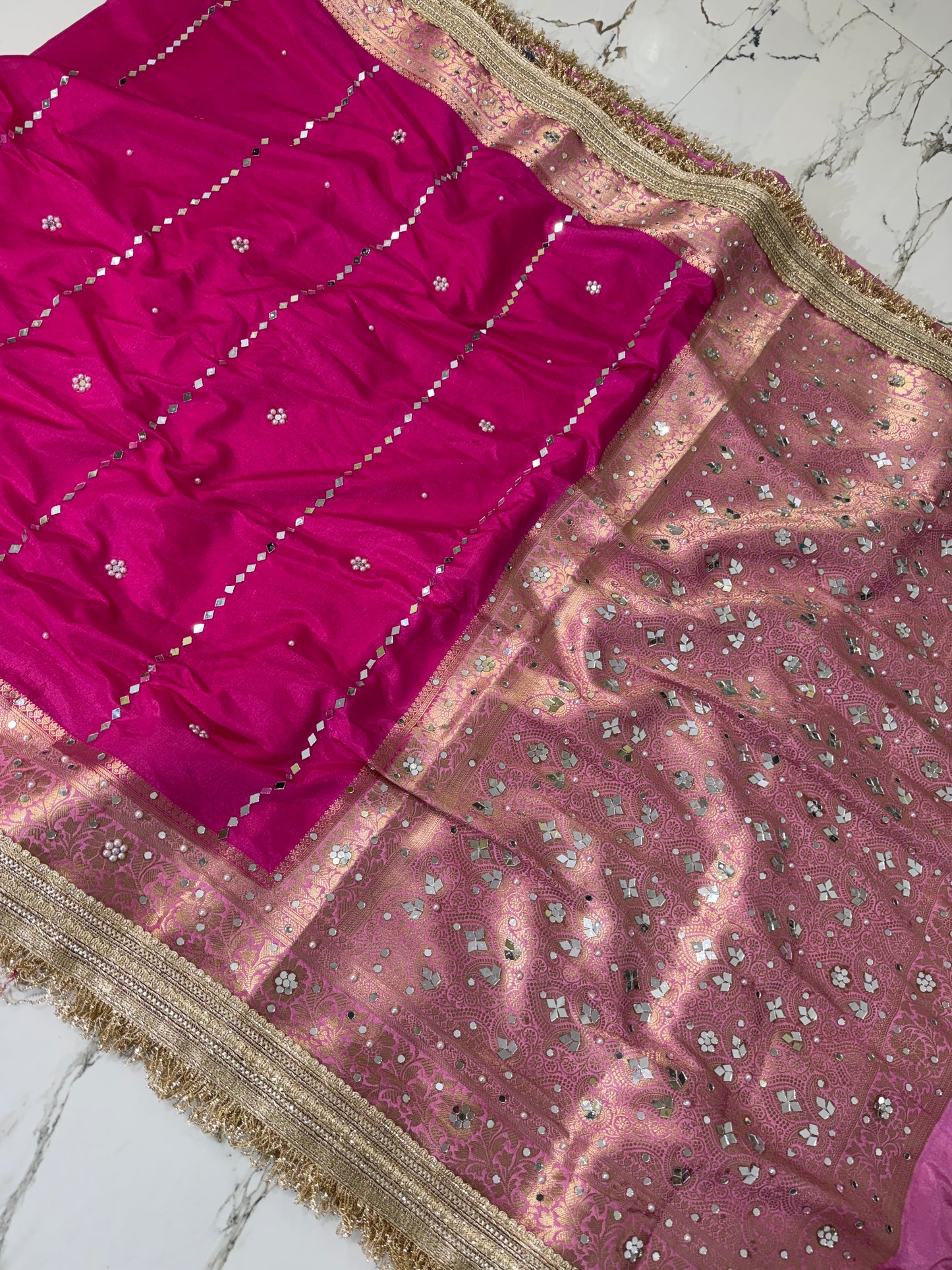 Banarasi Soft Warm Silk Saree With Mirror And Pearl Work