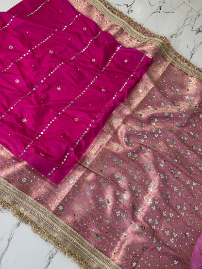 Banarasi Soft Warm Silk Saree With Mirror And Pearl Work