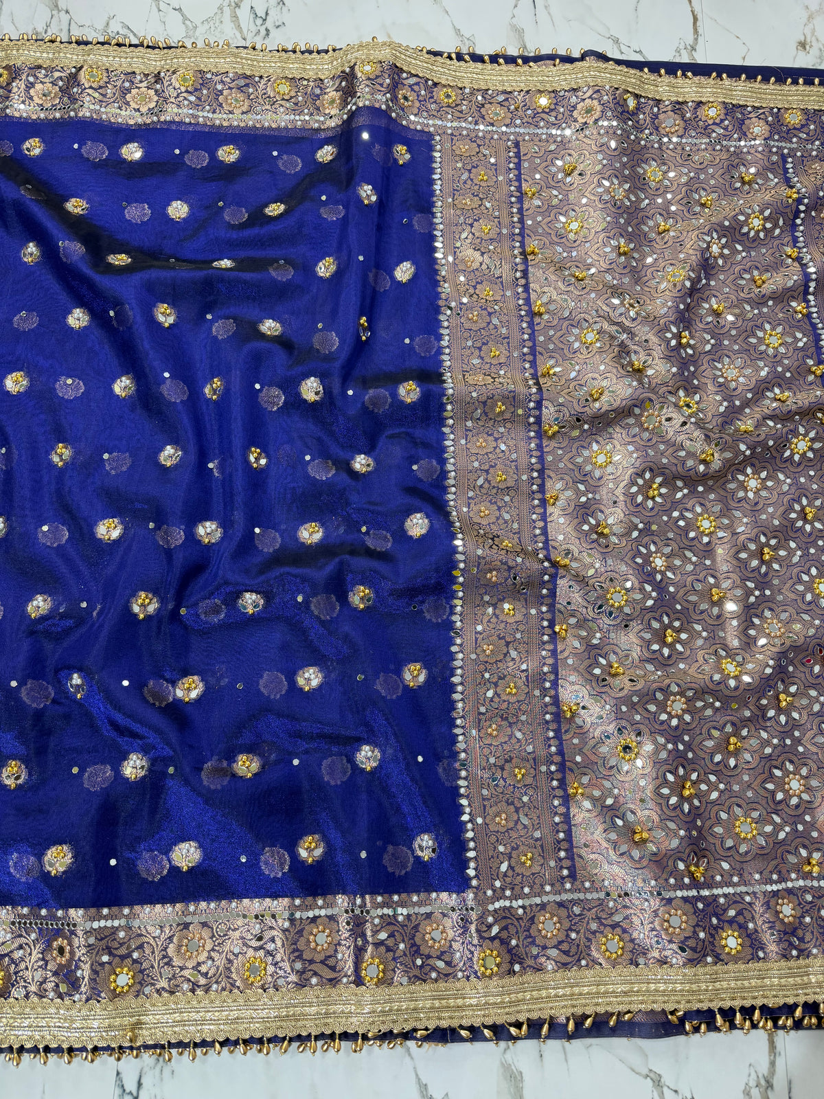 Banarasi Soft Tissue Silk Saree With Mirror And Ghunghroo Work