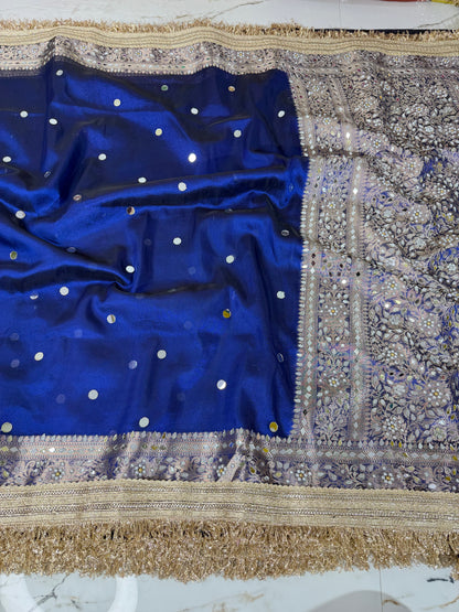 Banarasi Soft Tissue Silk Saree With Mirror And Pearl Work