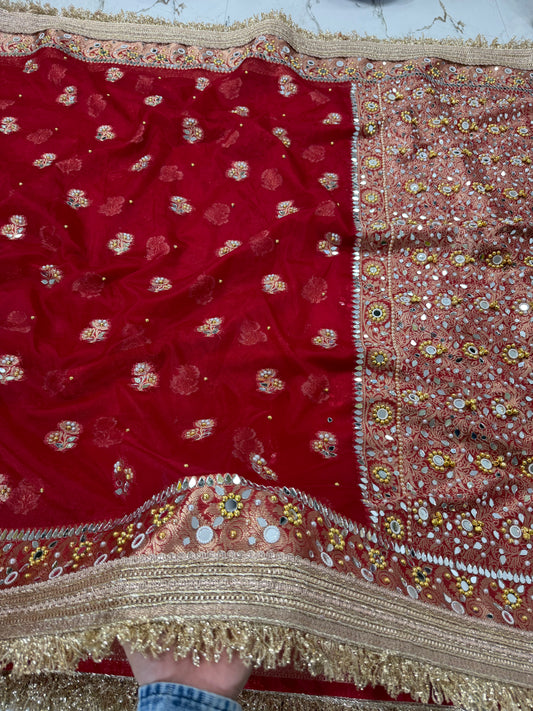 Banarasi Premium Quality Soft Kora Silk Saree With Mirror And Ghunghroo Work