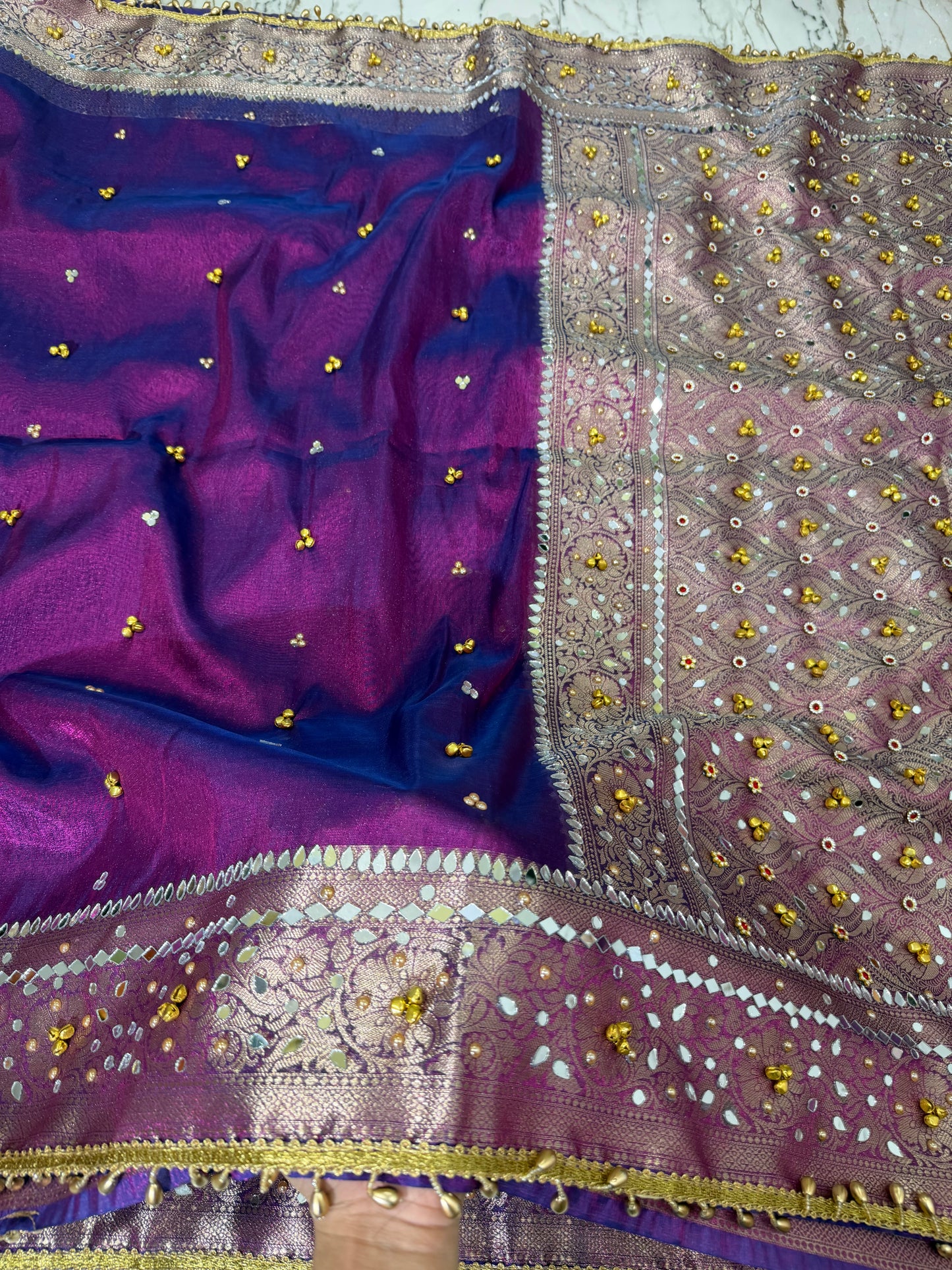 Banarasi Soft Tissue Silk Saree With Mirror And Ghunghroo Work