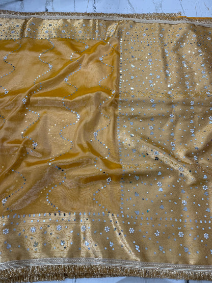 Banarasi Soft Tissue Silk Saree With Mirror And Pearl Work