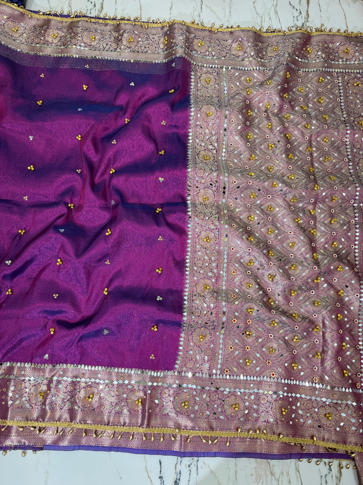 Banarasi Soft Tissue Silk Saree With Mirror And Ghunghroo Work