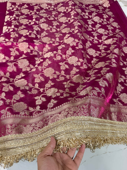 Banarasi Soft Tissue Silk Saree With Mirror And Pearl Work