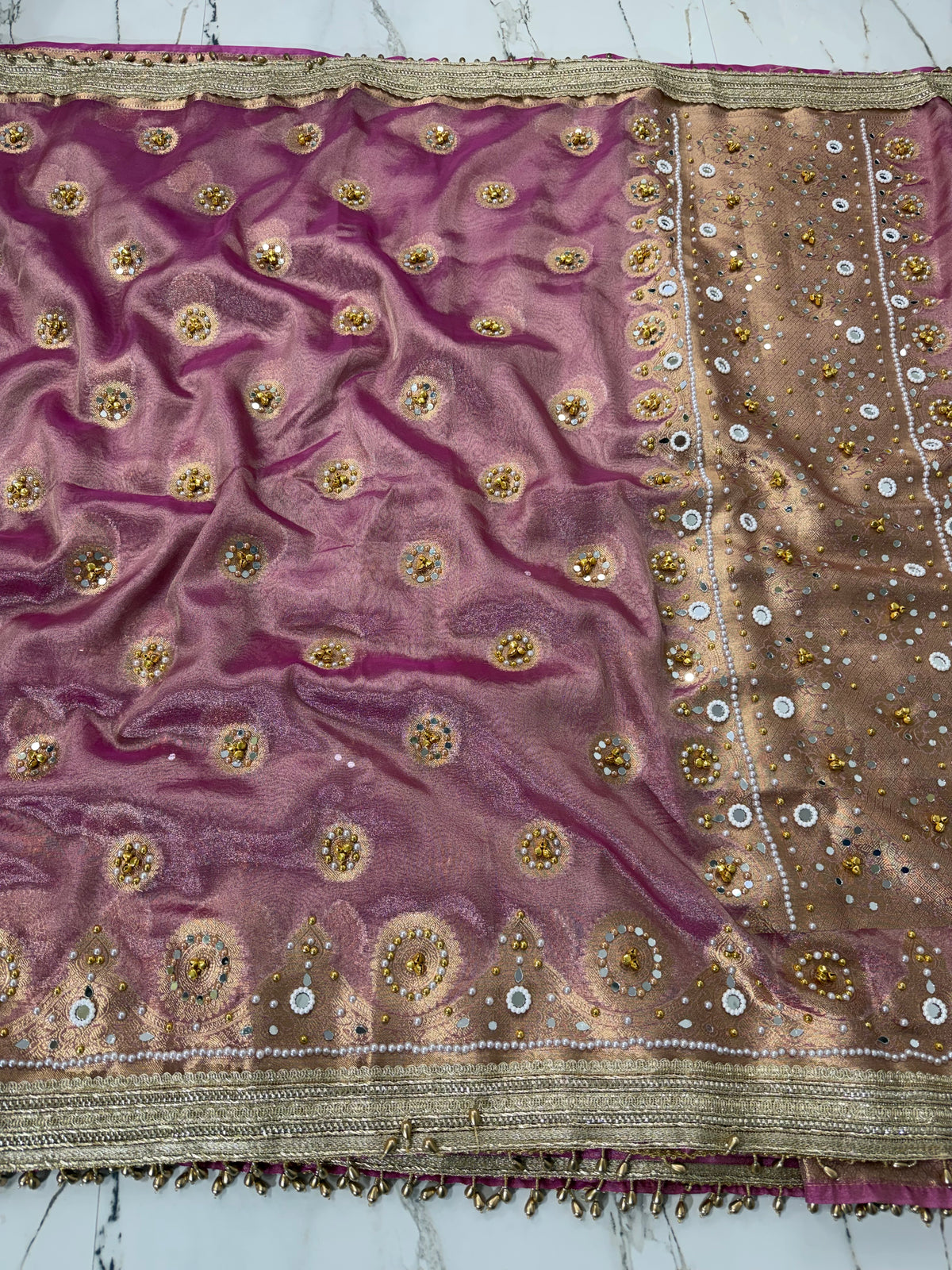 Banarasi Soft Tissue Silk Saree With Mirror And Ghunghroo Work