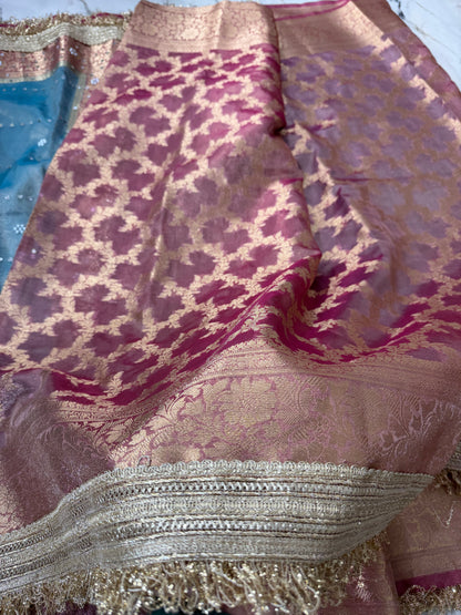 Banarasi Soft Tissue Silk Saree With Mirror And Pearl Work