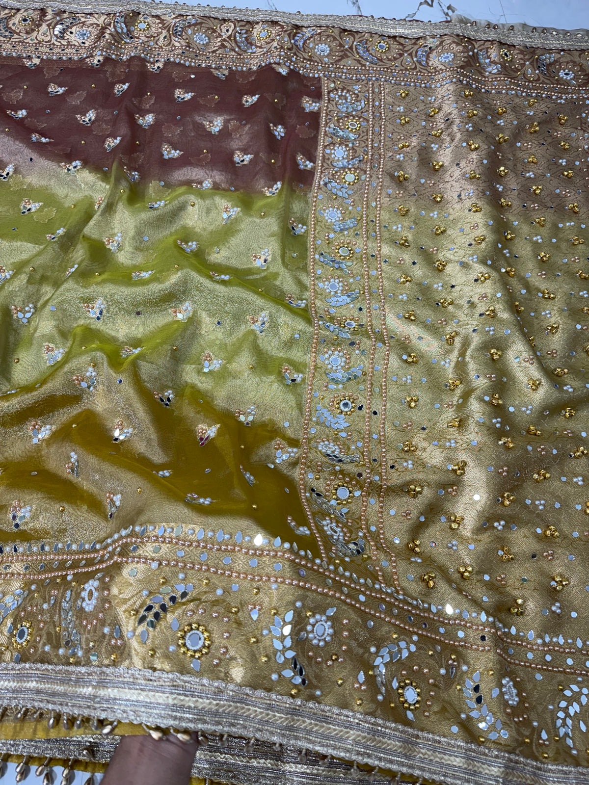 Banarasi Soft Tissue Silk Saree With Mirror And Ghunghroo Work
