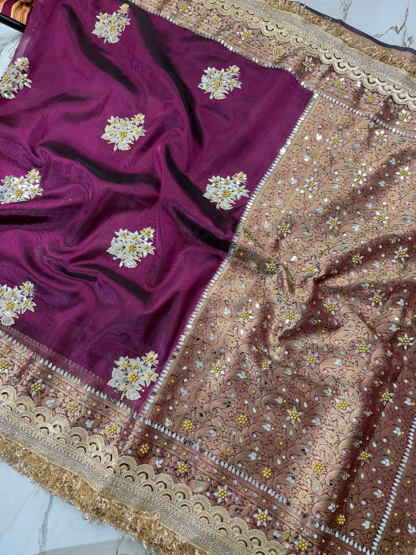 Banarasi Soft Tissue Silk Saree With Embroidery Work or mirror Work