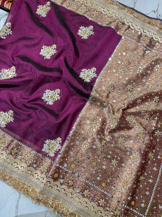 Banarasi Soft Tissue Silk Saree With Embroidery Work or mirror Work