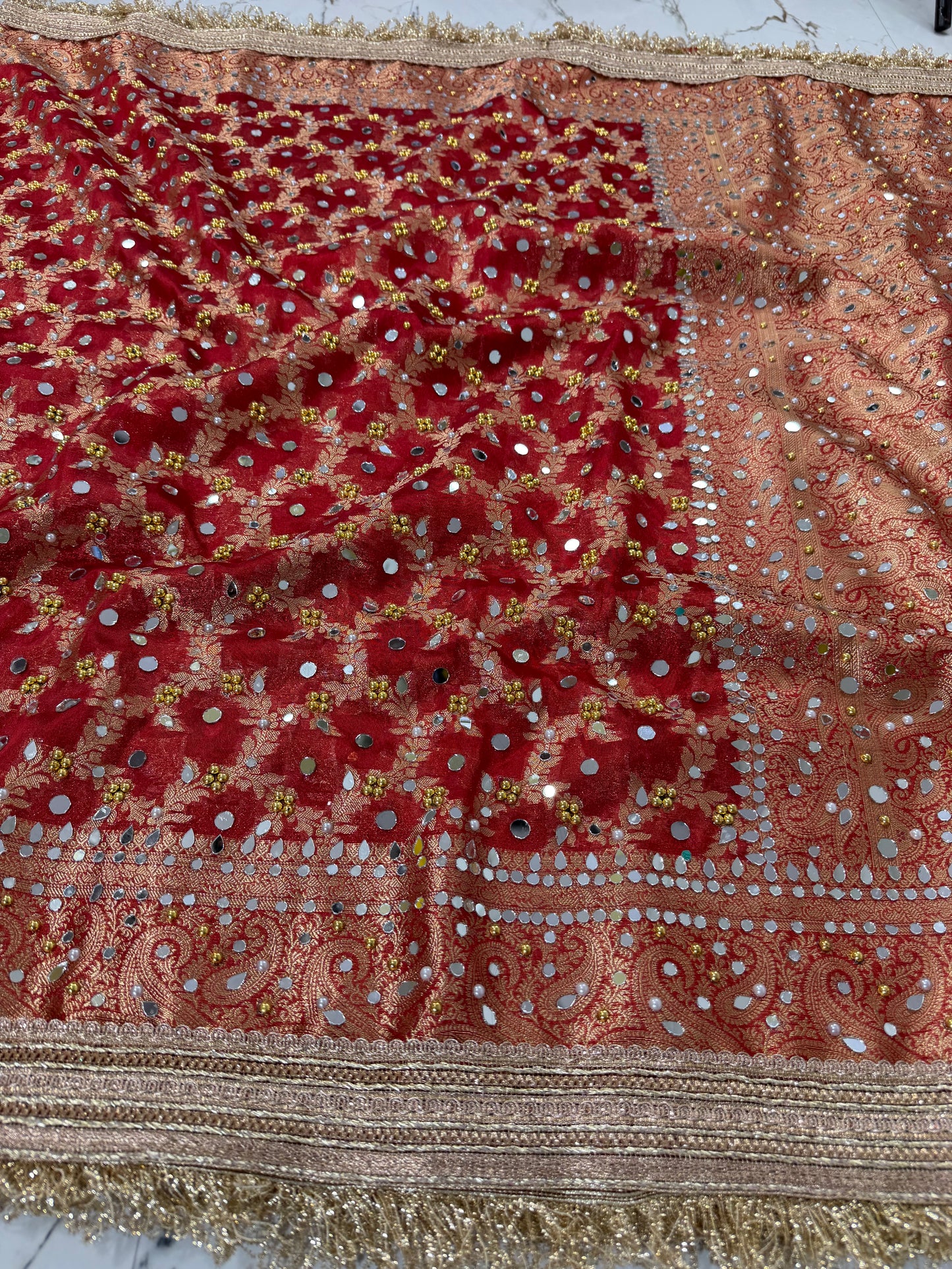 Banarasi Premium Quality Soft Tissue Silk Saree With Mirror And Pearl Work