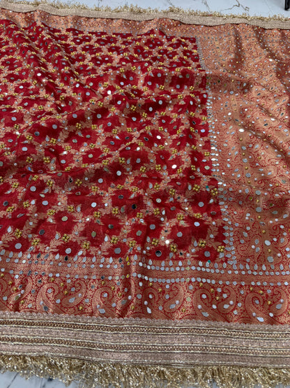 Banarasi Premium Quality Soft Tissue Silk Saree With Mirror And Pearl Work