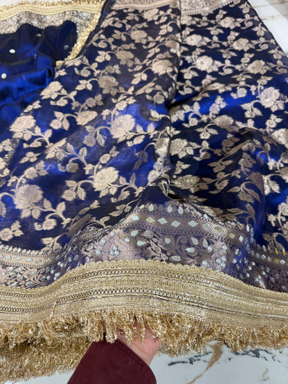 Banarasi Soft Tissue Silk Saree With Mirror And Pearl Work
