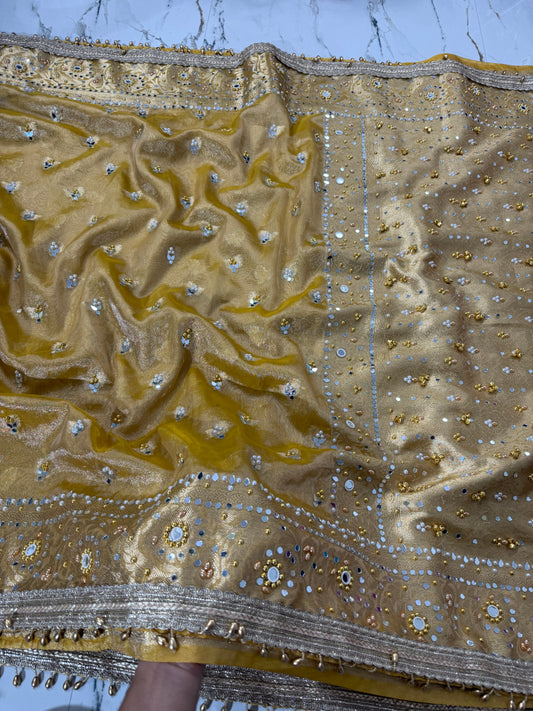 Banarasi Soft Tissue Silk Saree With Mirror And Ghunghroo Work