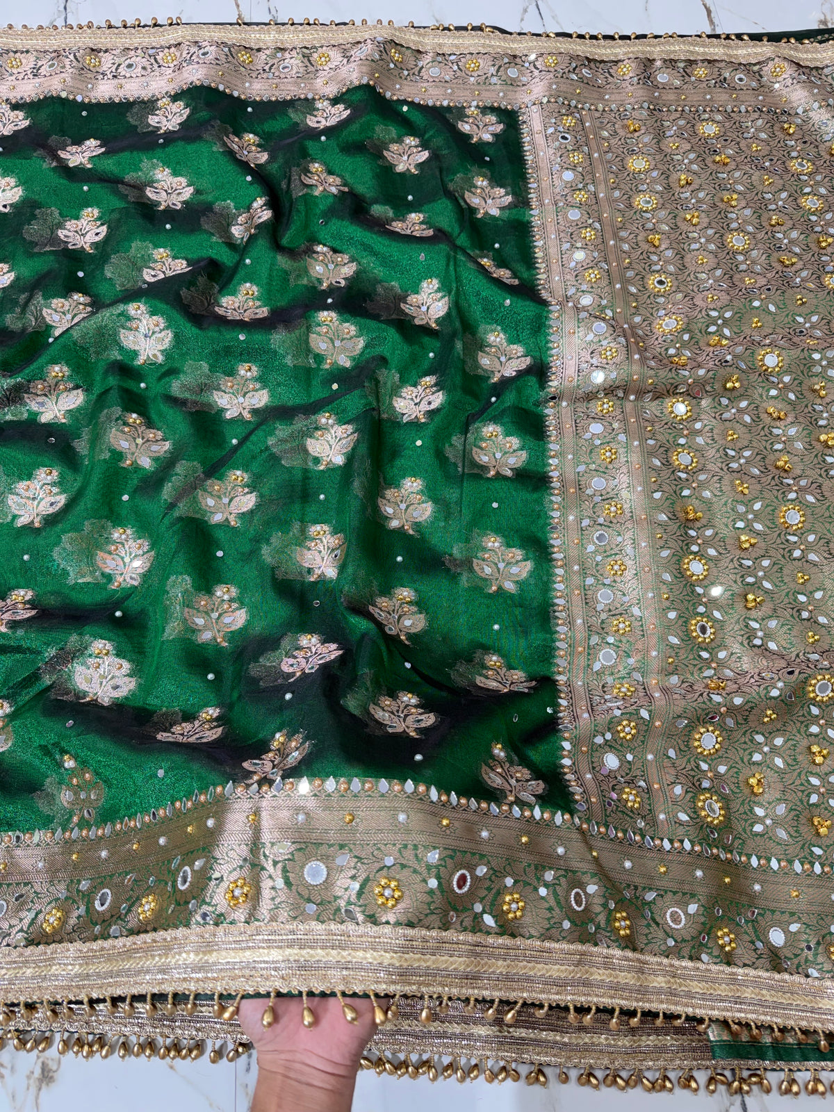 Banarasi Soft Tissue Silk Saree With Mirror And Ghunghroo Work