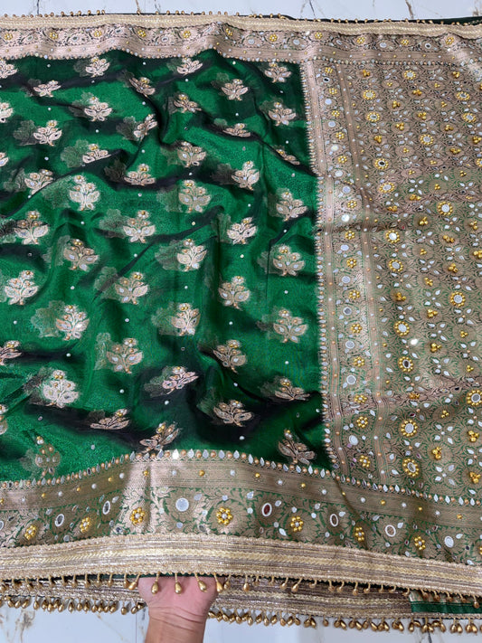 Banarasi Soft Tissue Silk Saree With Mirror And Ghunghroo Work