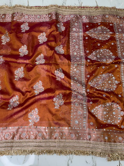 Banarasi Soft Tissue Silk Saree With Mirror And Pearl Work