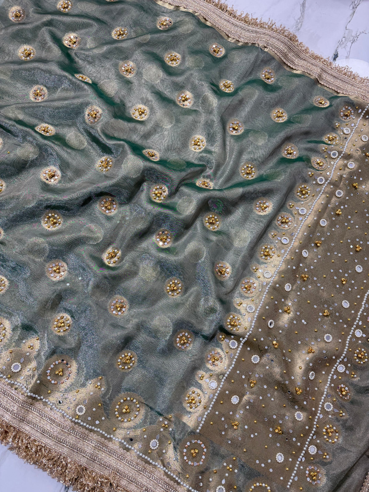 Banarasi Soft Tissue Silk Saree With Mirror And Ghunghroo Work