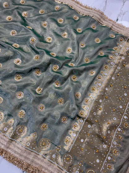 Banarasi Soft Tissue Silk Saree With Mirror And Ghunghroo Work