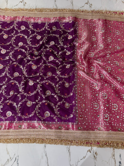 Banarasi Soft Semi Georgette Silk Saree With Mirror And Pearl Work