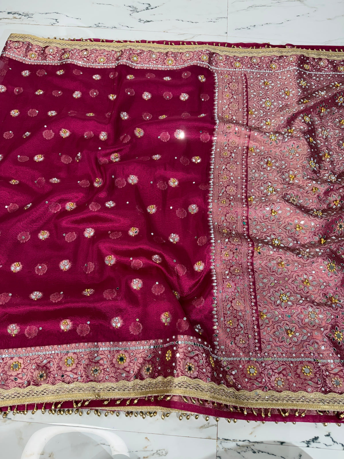 Banarasi Soft Tissue Silk Saree With Mirror And Ghunghroo Work