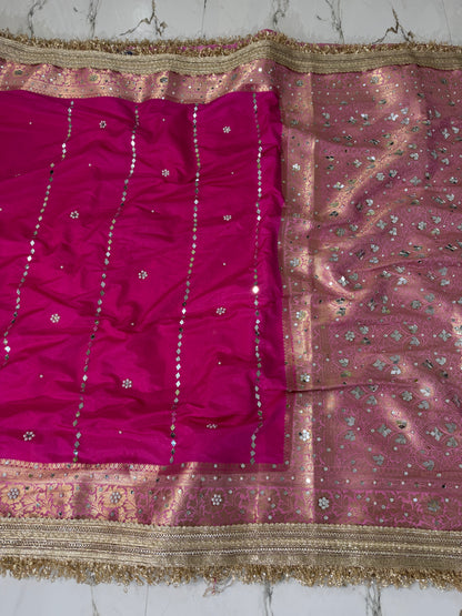 Banarasi Soft Warm Silk Saree With Mirror And Pearl Work