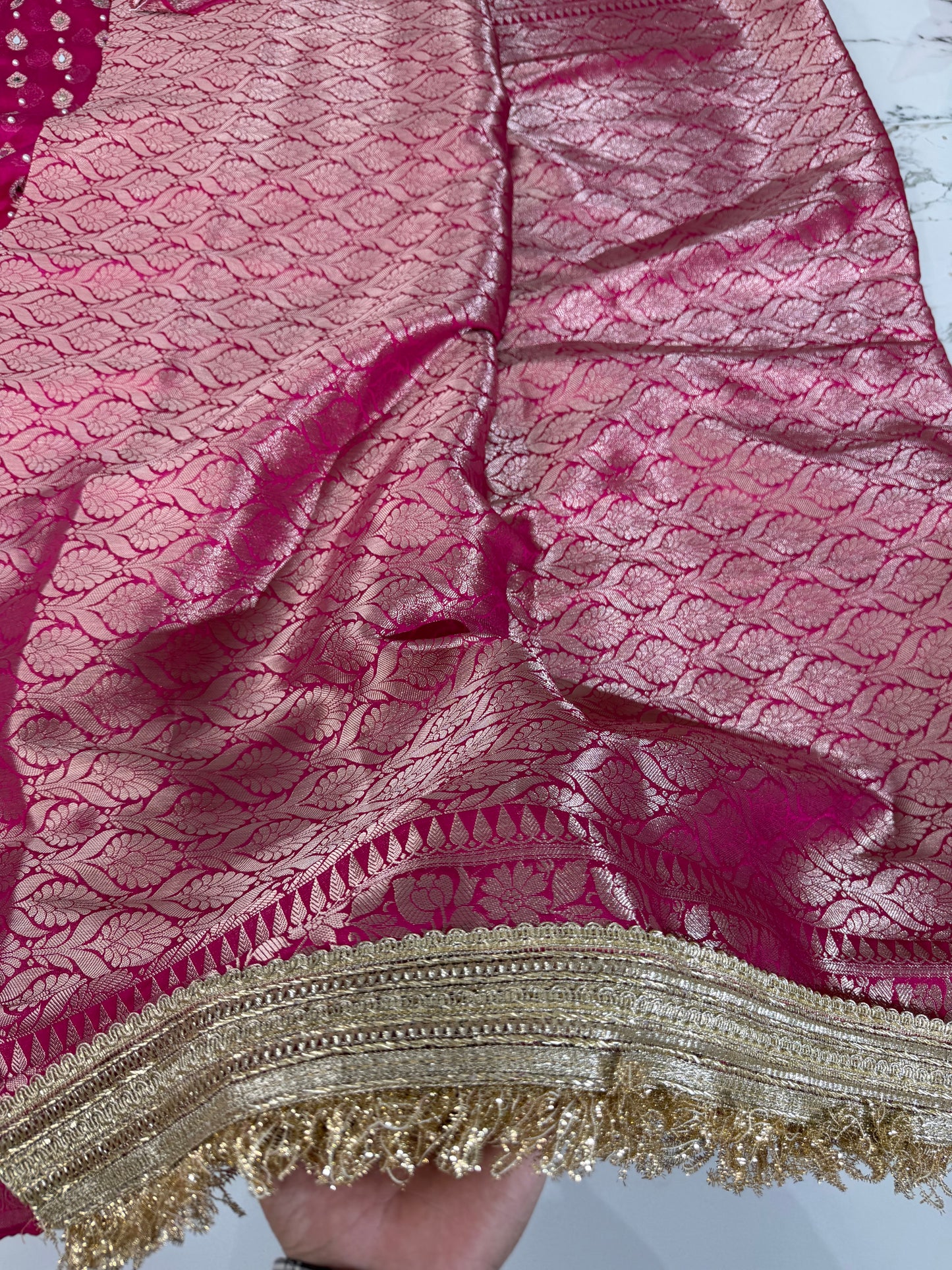 Banarasi Soft Georgette Silk Saree With Mirror And Pearl Work