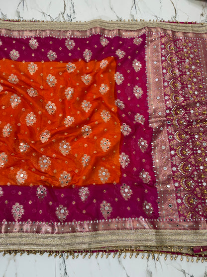Banarasi Soft Georgette Silk Saree With Mirror And Ghunghroo Work