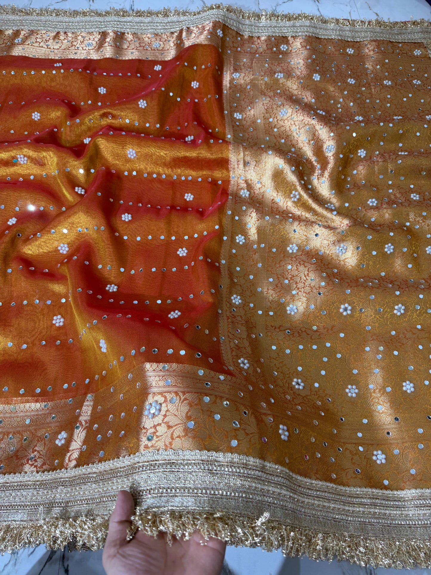 Banarasi Soft Tissue Silk Saree With Mirror Work