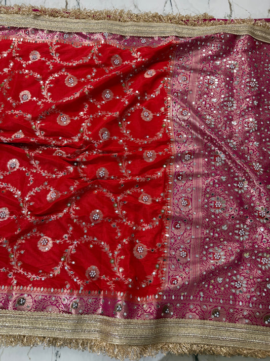 Banarasi Soft Semi Georgette Silk Saree With Mirror And Pearl Work