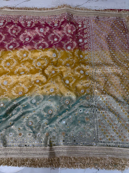 Banarasi Soft Tissue Silk Saree With Mirror And Pearl Work