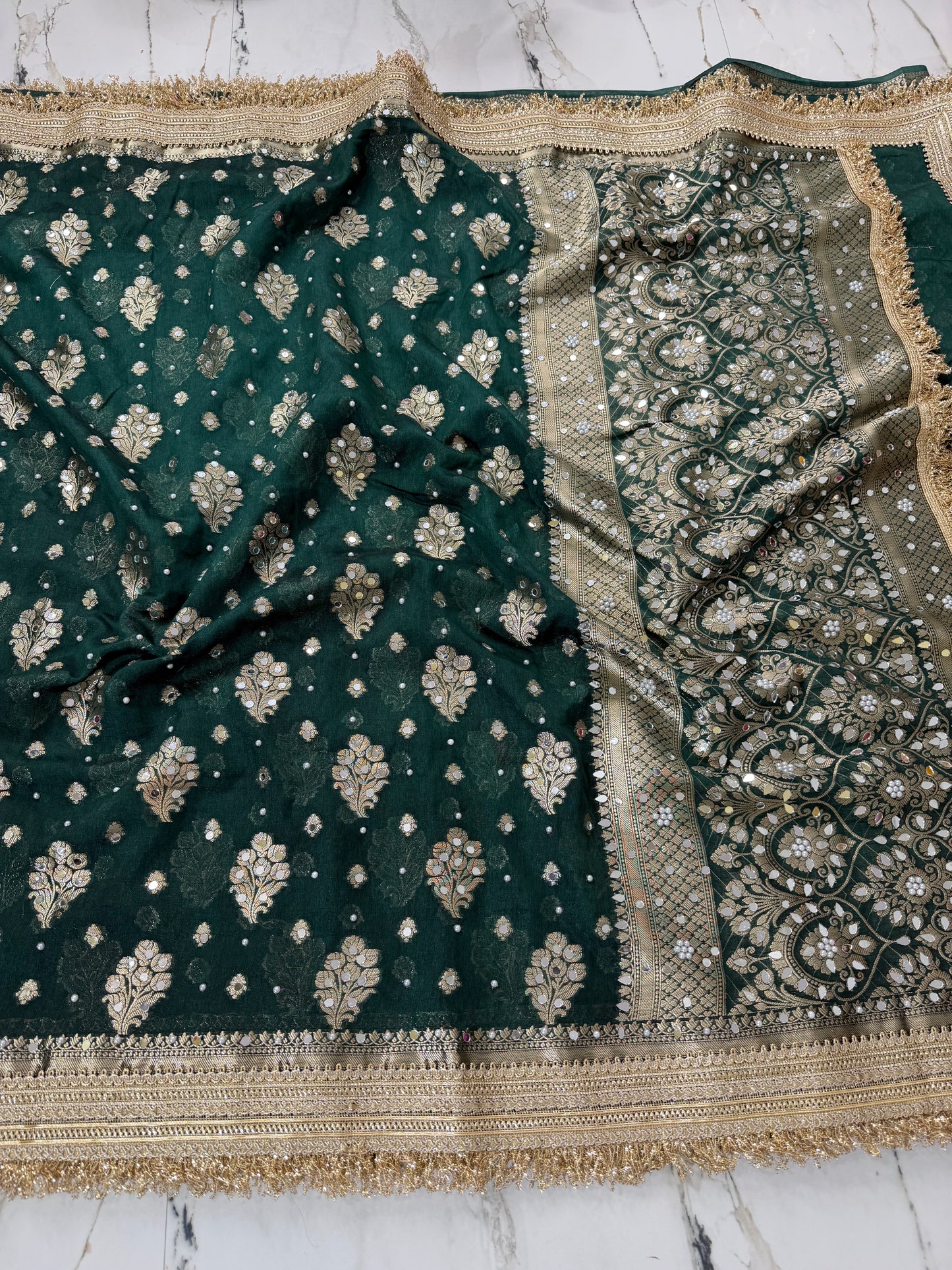Banarasi Soft Warm Silk Saree With Mirror And Pearl Work