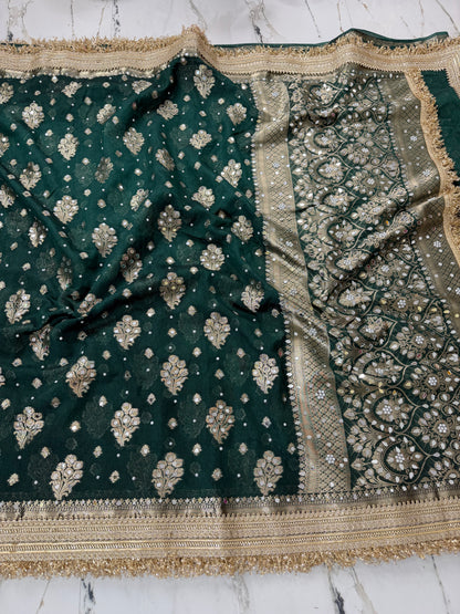 Banarasi Soft Warm Silk Saree With Mirror And Pearl Work