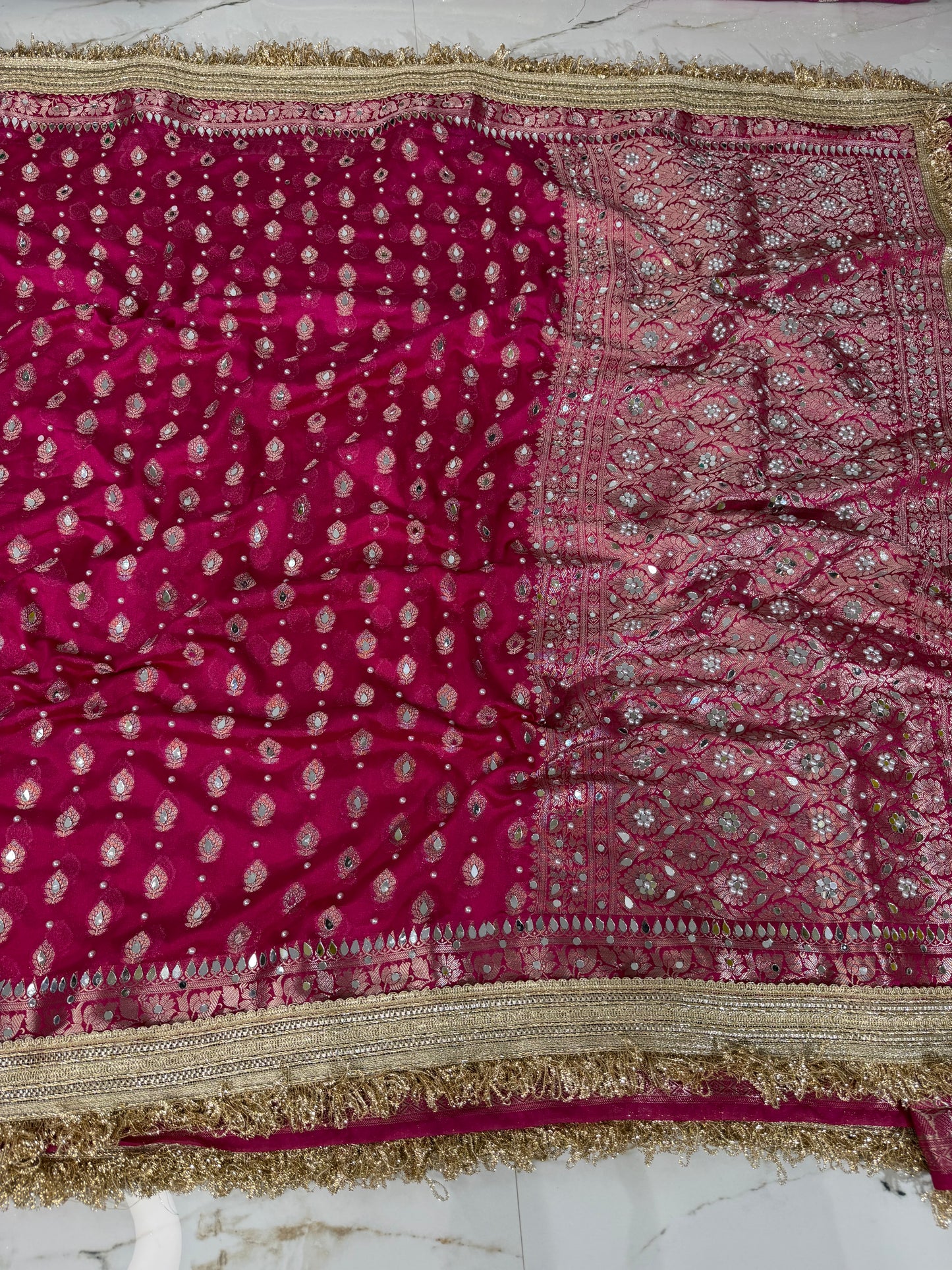 Banarasi Soft Georgette Silk Saree With Mirror And Pearl Work