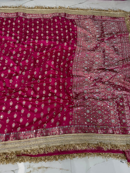 Banarasi Soft Georgette Silk Saree With Mirror And Pearl Work