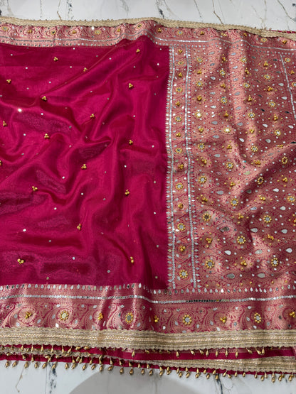 Banarasi Soft Tissue Silk Saree With Mirror And Ghunghroo Work