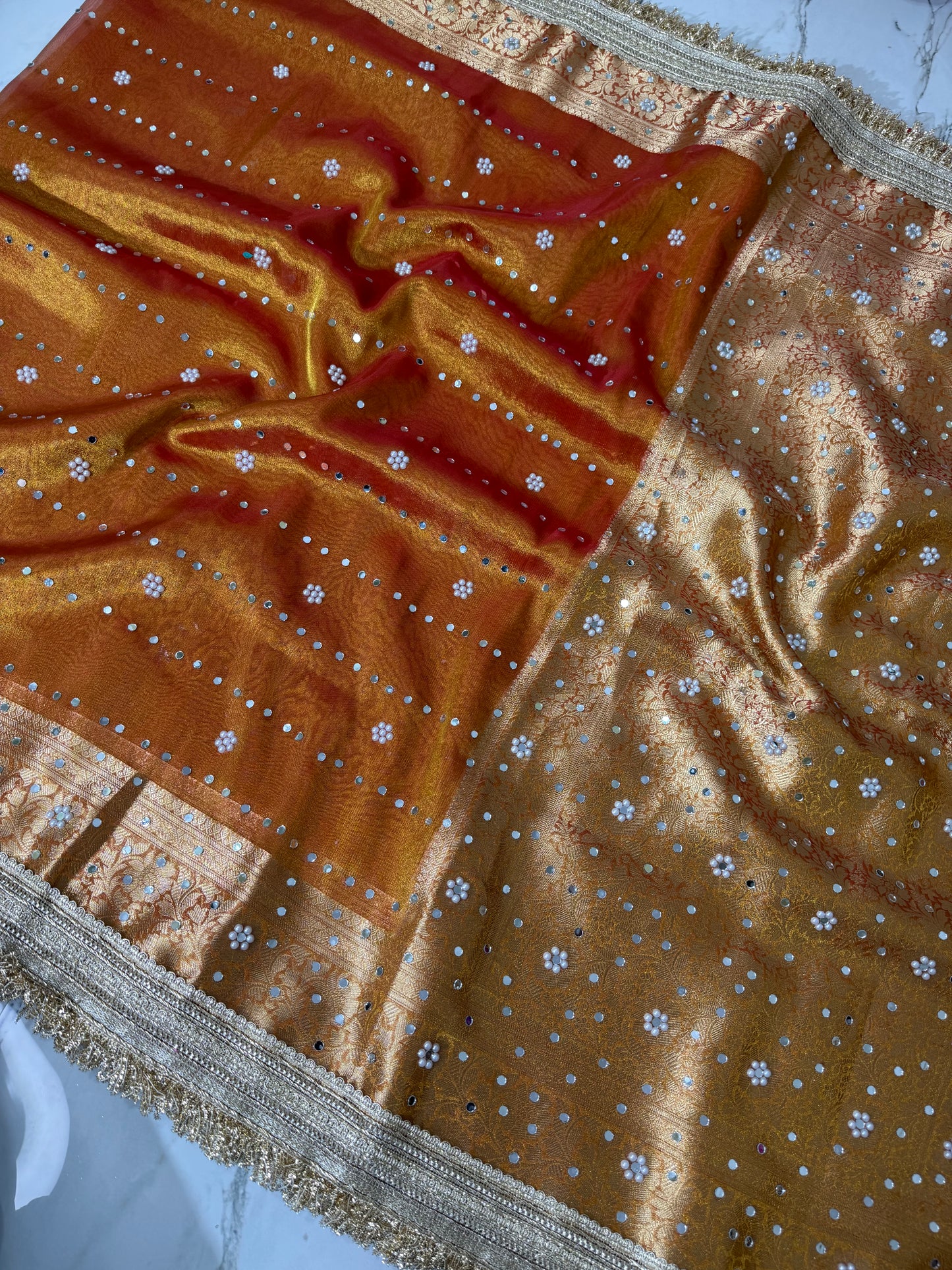 Banarasi Soft Tissue Silk Saree With Mirror Work
