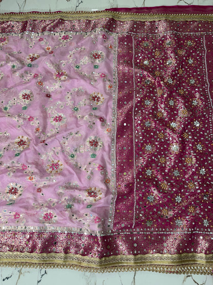Banarasi Soft Georgette Silk Saree With Mirror And Pearl Work