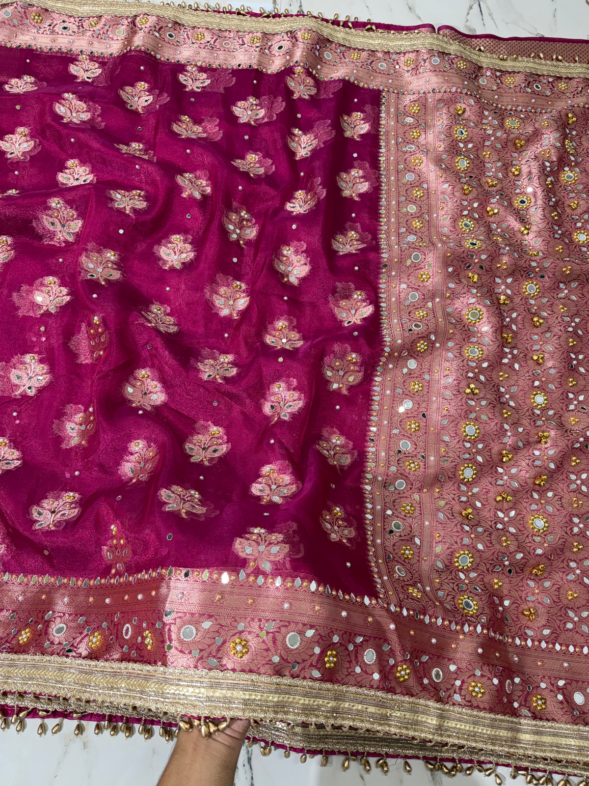 Banarasi Soft Tissue Silk Saree With Mirror And Ghunghroo Work