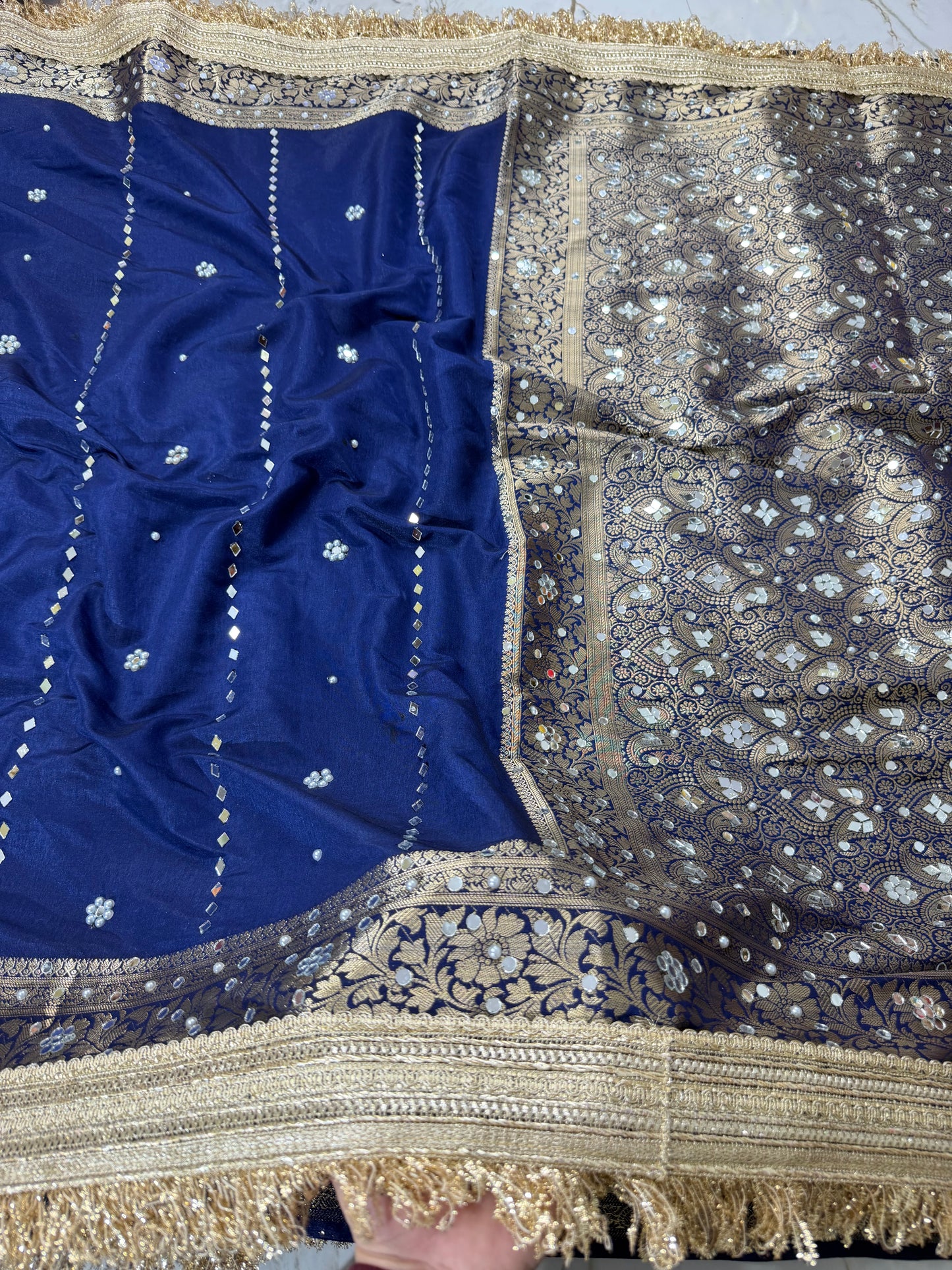 Banarasi Soft Warm Silk Saree With Mirror And Pearl Work