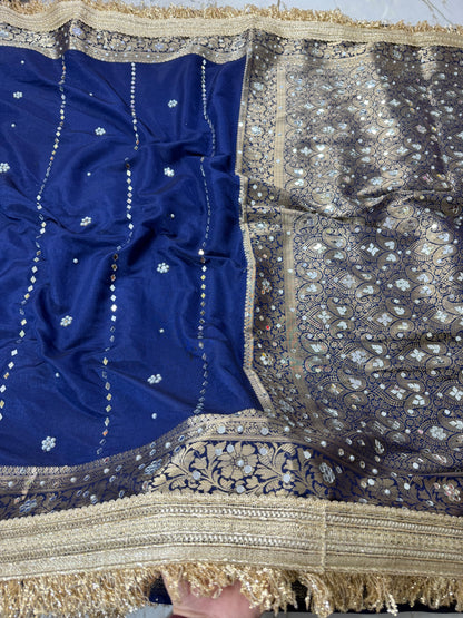 Banarasi Soft Warm Silk Saree With Mirror And Pearl Work