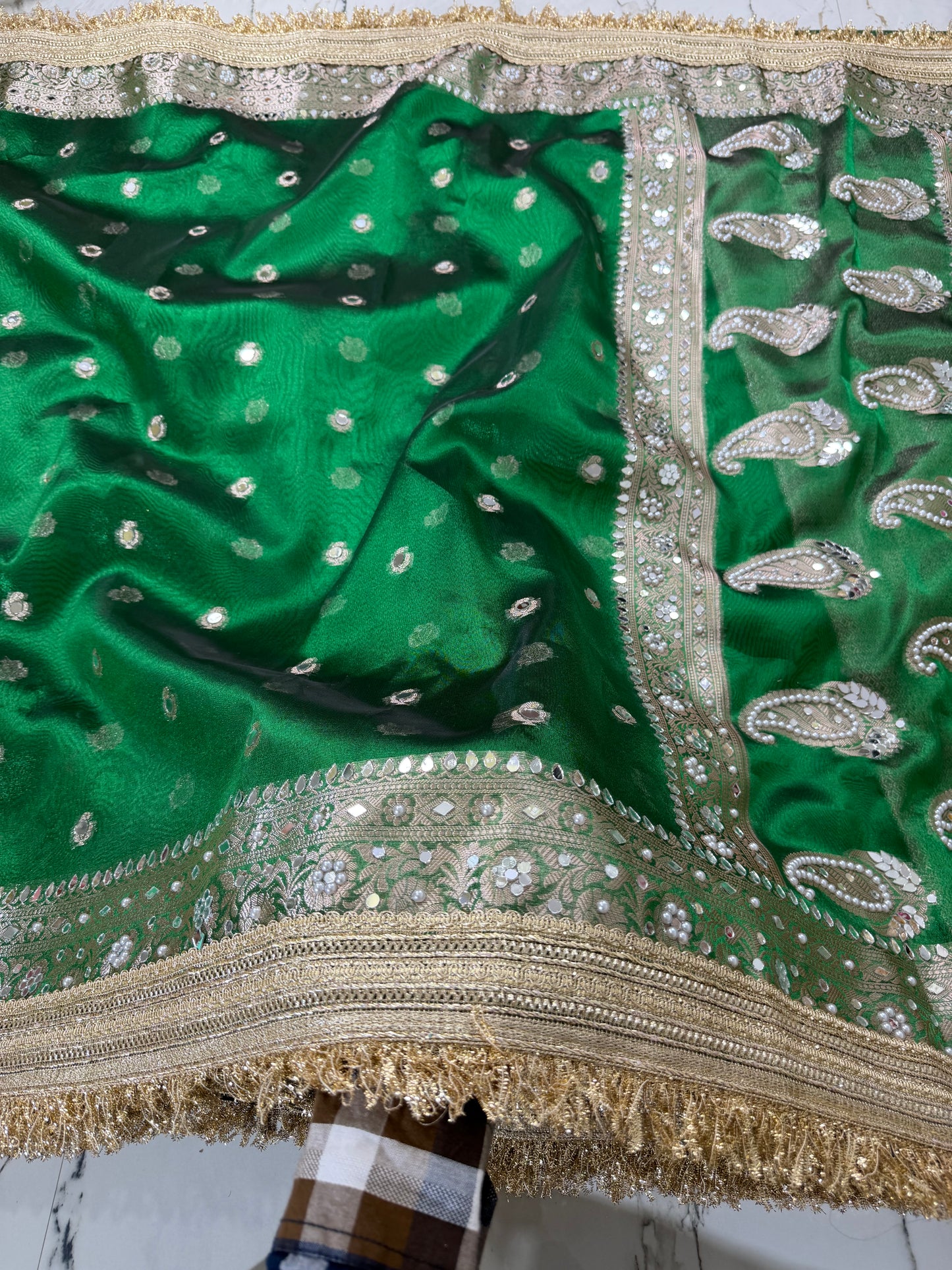 Banarasi Tissue Silk Saree With Mirror And Pearl Work