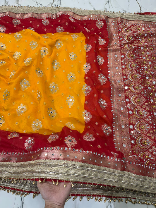 Banarasi Soft Georgette Silk Saree With Mirror And Ghunghroo Work